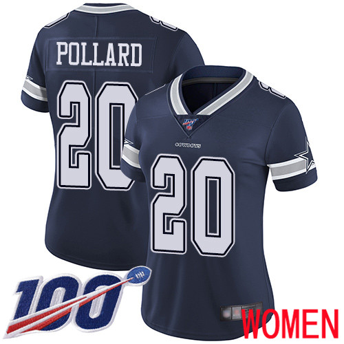 Women Dallas Cowboys Limited Navy Blue Tony Pollard Home 20 100th Season Vapor Untouchable NFL Jersey